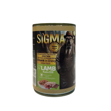 Can of Sigma pet food with a dog