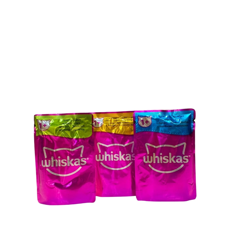 WHISKAS SACHET MIXED MENU JELLY 1+ 85g (BEEF -CHEICKEN -POULTRY-DUCK)