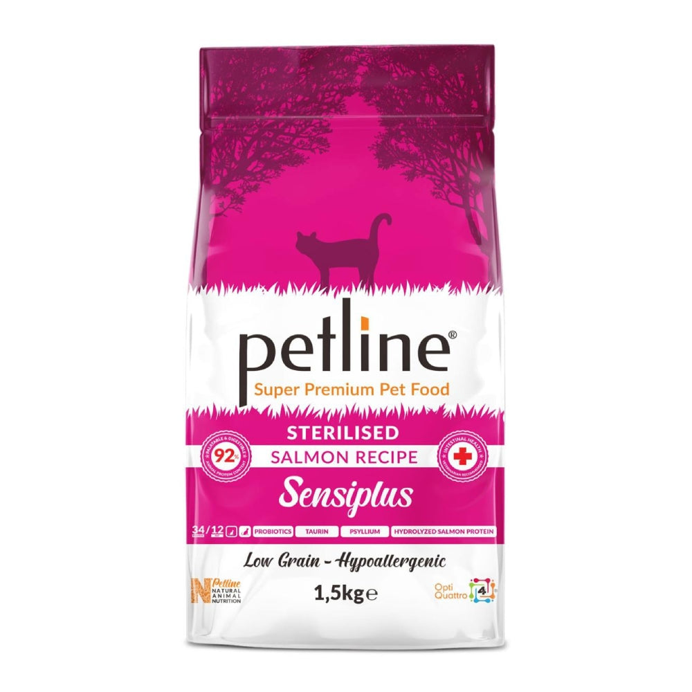 Petline Super Premium Pet Food package for sterilized cats with salmon recipe 