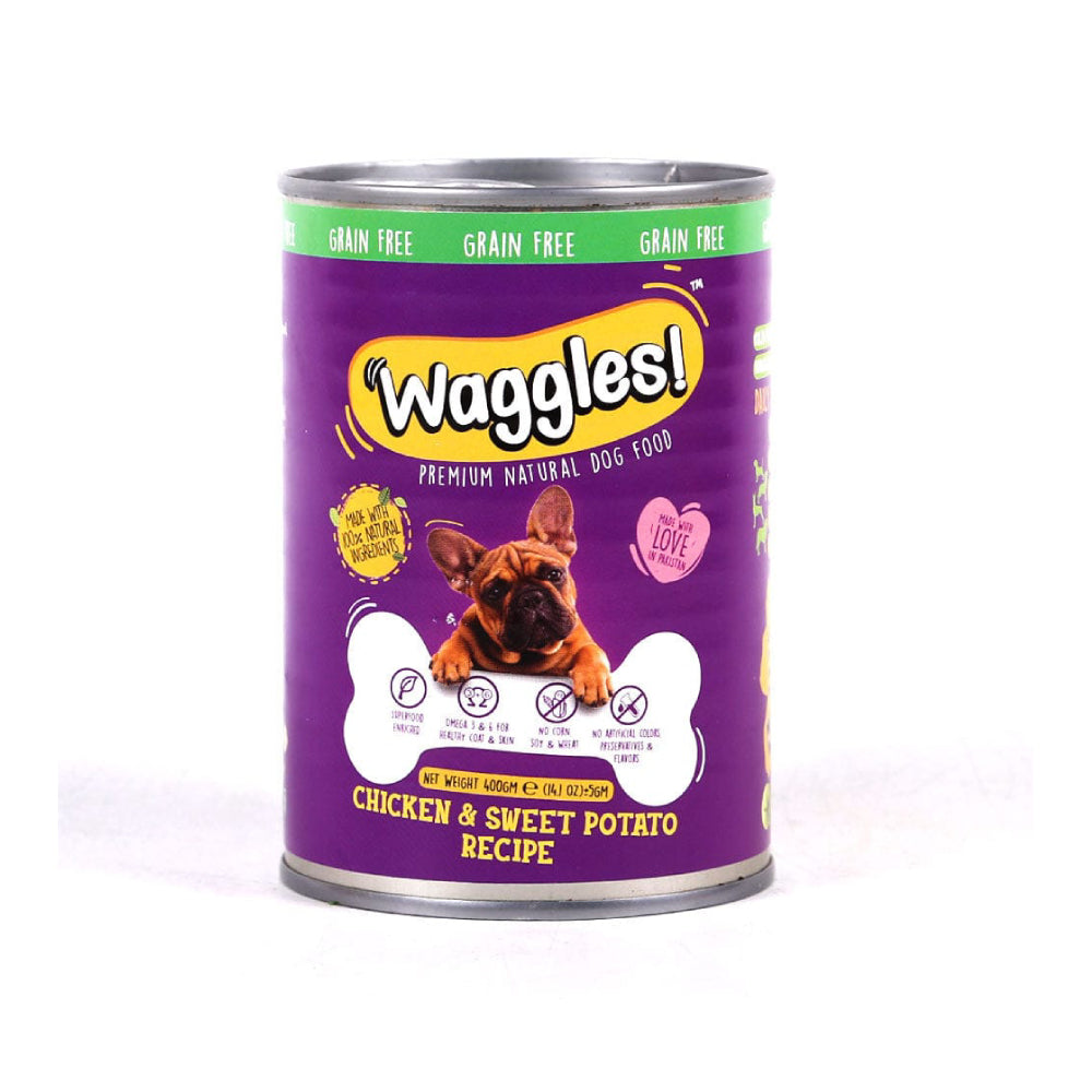 Waggles! premium natural dog food can 