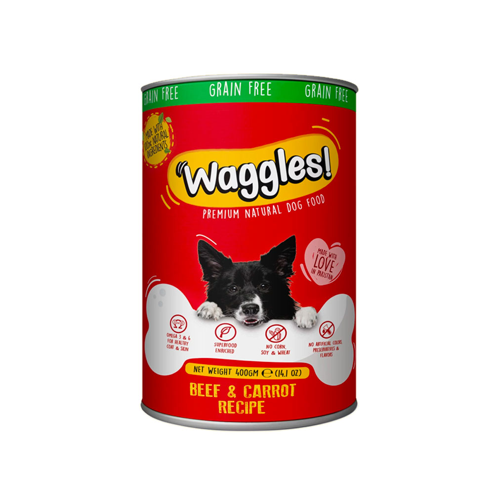 Waggles Dog Food Beef & Carrot 400gm